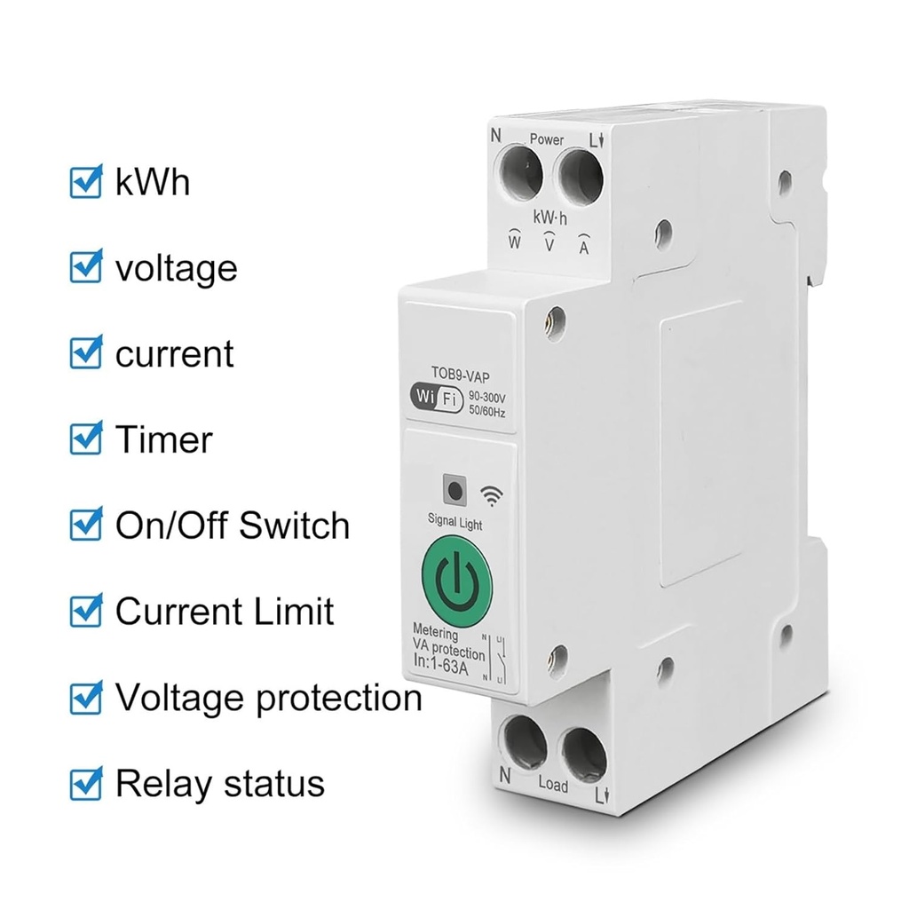 Tuya Smart Switch 63A 1P+N Energy Meter Kwh with VA Protection TOB9-VAP by Mr. IT