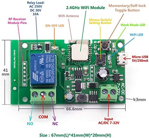Tuya WIFI+RF Switch DC7-32V 1 Channel ST-DC1 no case