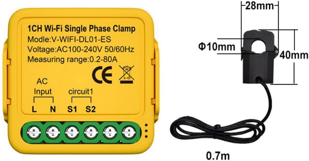 Tuya Wifi smart Bidirectional Energy Meter 80A With 1 Clamp Ct