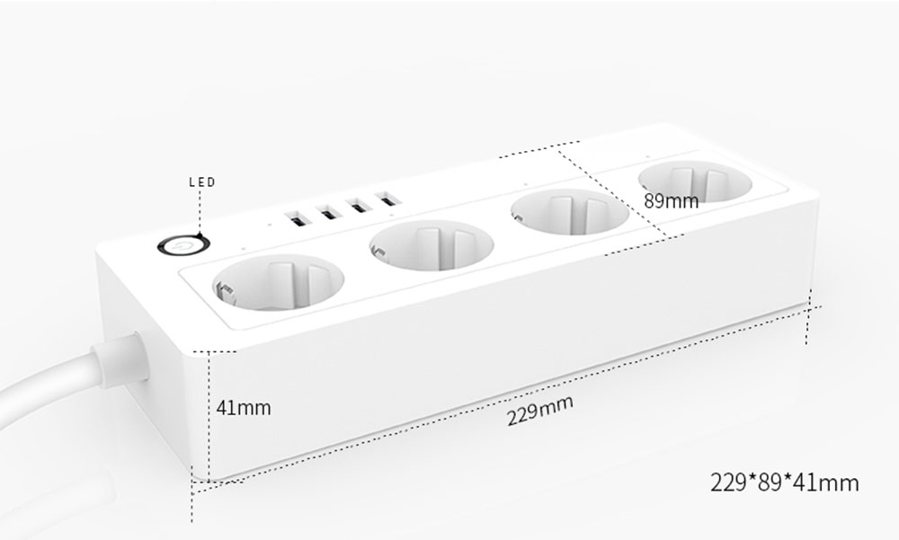 TUYA Smart Power Strip, 4 sockets + 4 USB, with switch, cord 1.8m