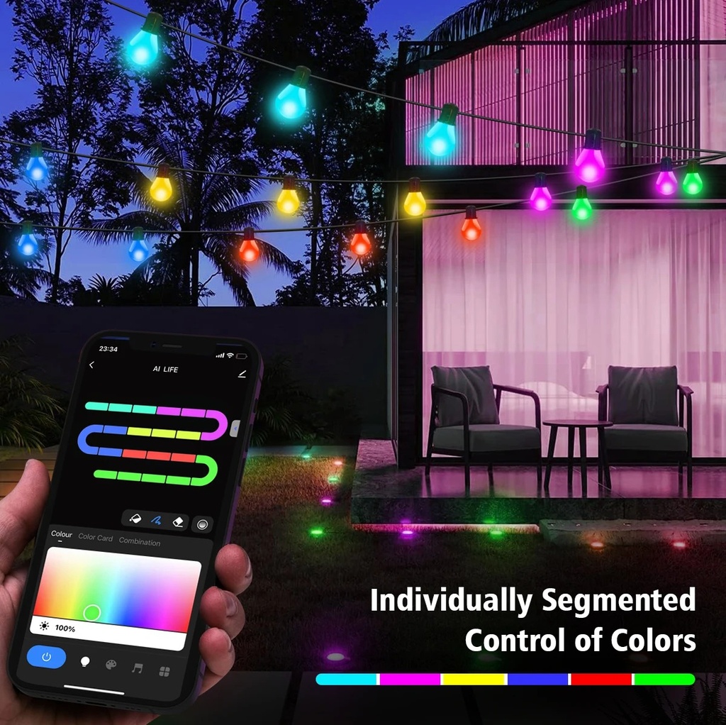 Tuya WiFi RGB Smart G40 Outdoor 15M Fairy String Magic Color Light with APP Control PST-G40W