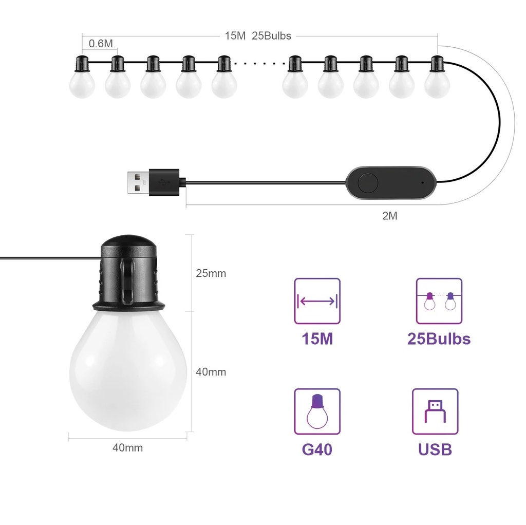 Tuya WiFi RGB Smart G40 Outdoor 15M Fairy String Magic Color Light with APP Control PST-G40W