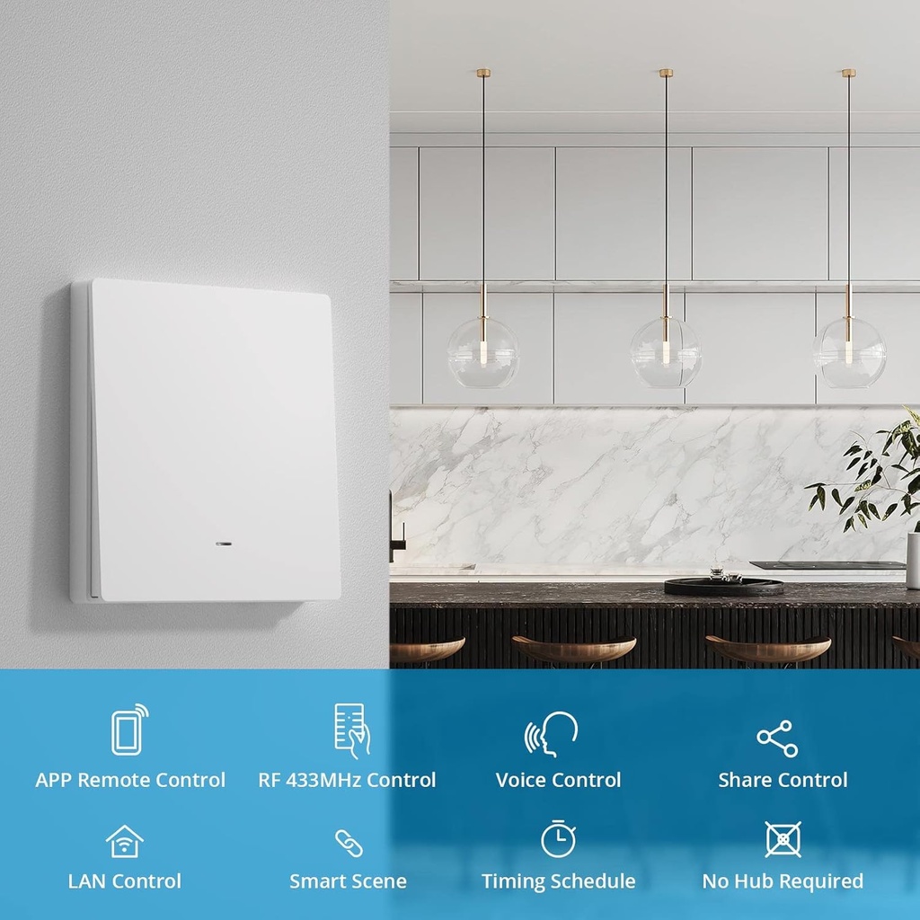 Tuya WiFi Push Button Wall Switch N+L, 1 Gang Works with Alexa Google Home  