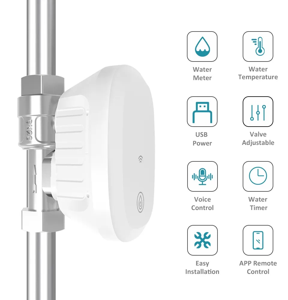 TUYA Wi-Fi smart water valve with water flow meter, temperature, and timer 3/4" 