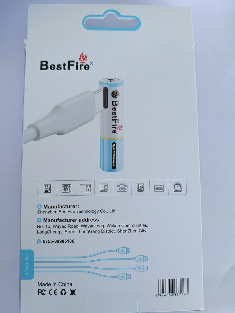 Bestfire AAA rechargeable 700mAh Pack of 4 with Type c cable