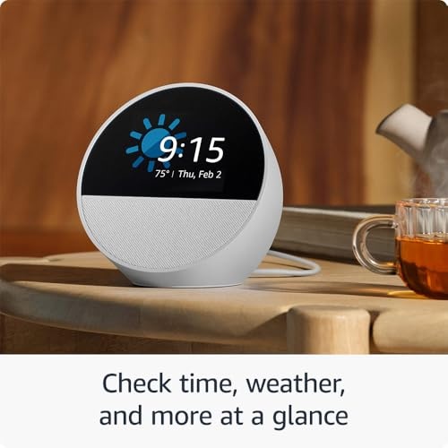 Amazon Echo Spot (newest model), Great for nightstands, offices and kitchens, Smart alarm clock with Alexa+ Early Access, Black