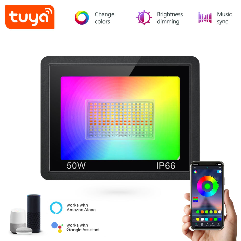 Tuya wifi Smart Flood Light 50W Dimmable RGB PST-FL-50W