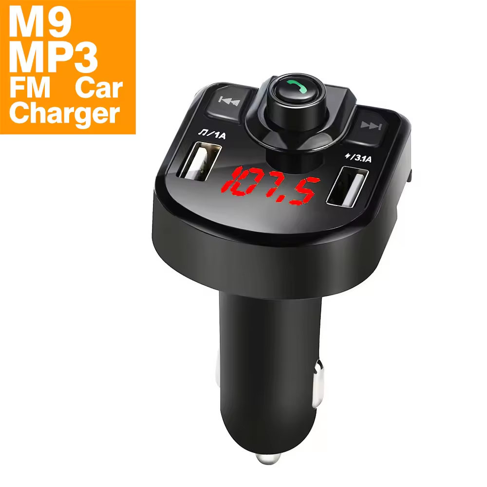 M9 Car Bluetooth 5.0 FM Transmitter USB dual port 3.1A quick charge MP3 car charger hands free phone call support TF card USB play