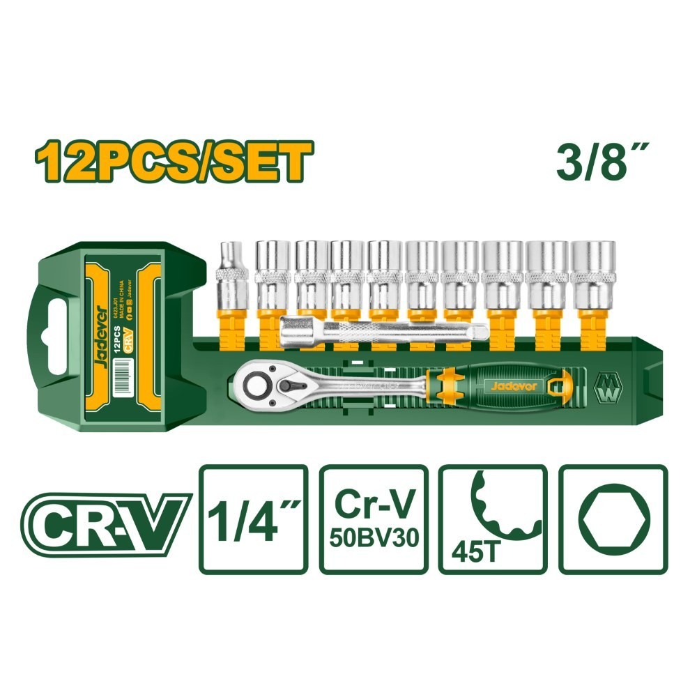Jadever 12 Pcs 1/2" 45T socket set JDST2212