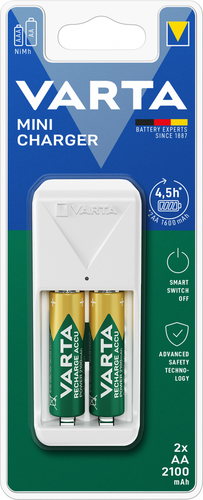 Varta mini Charger + 2x AA 2100mAh Lithium rechargeable Batteries