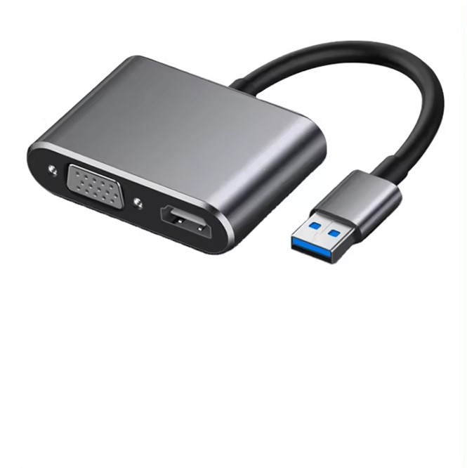 3 In 1 Hub USB 3.0 to HDMI 2k 1080P and VGA with Audio 3.5mm Multiport Adapter for Laptop computer