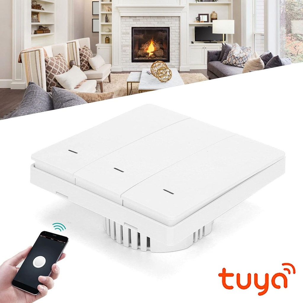 Tuya WiFi Push Button Wall Switch N+L,  3 Gangs Works with Alexa Google Home  