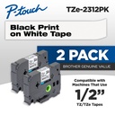 Brother Genuine P-touch, TZe-231 2 Pack Tape (TZE2312PK) ½"(0.47") x 26.2 ft. (8m) Laminated P-Touch Tape, Black on White labels