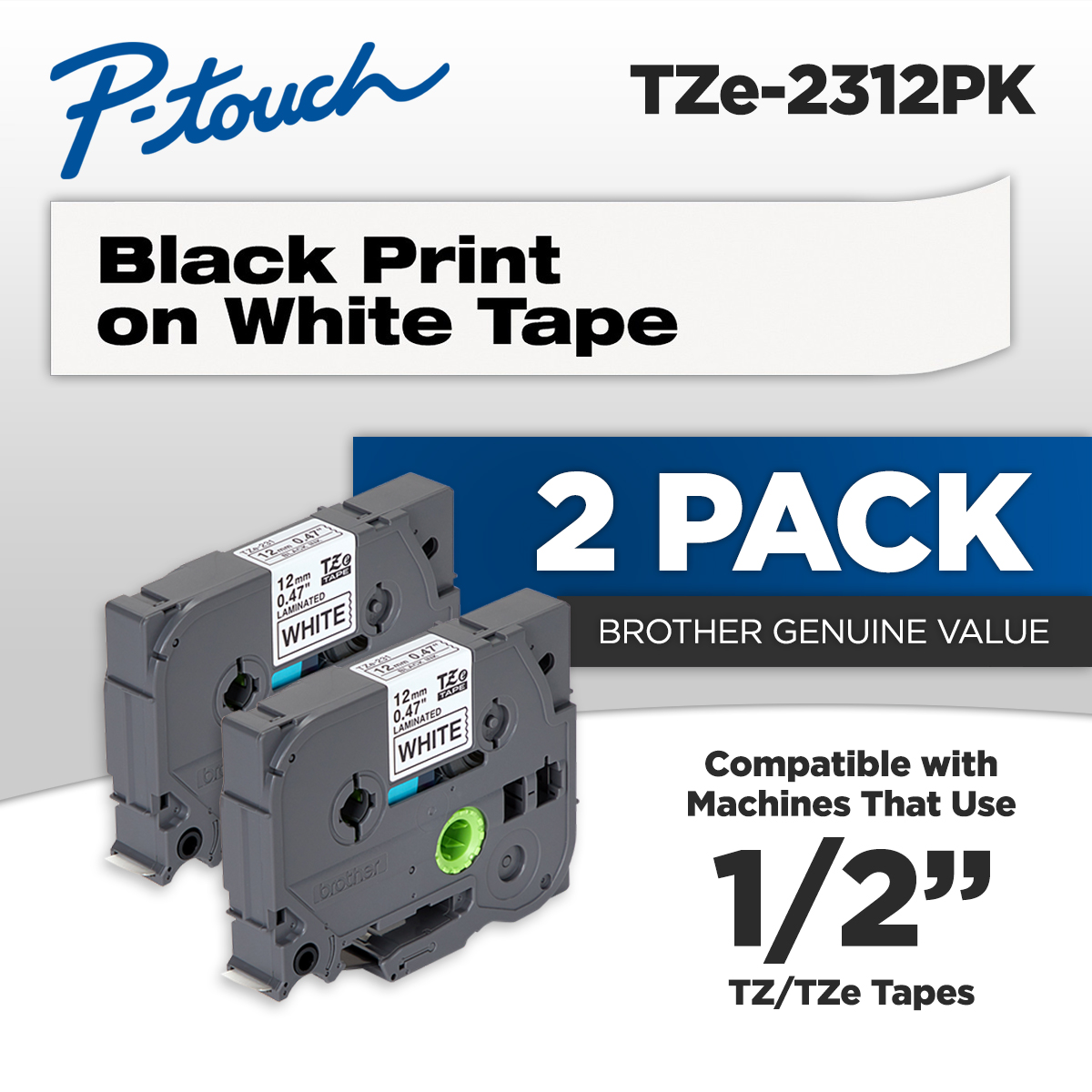【希少本】Contact Prints TCK Brother Genuine P-touch, TZe-231 2 Pack Tape (TZE2312PK) ½