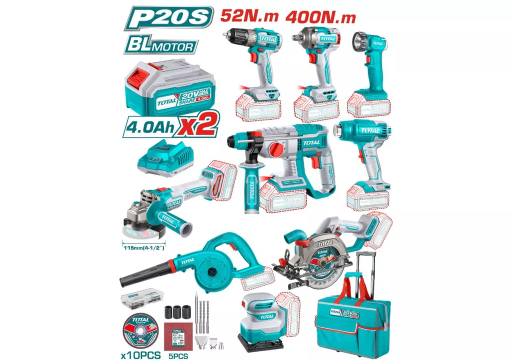 TOTAL 2 pcs cordless saw straight shear combo kit TOSLI240306