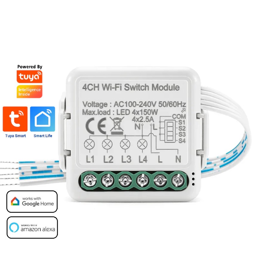 Tuya WiFi mini 4 Channel switch module AC 4*150W 4*2.5A PST-S04