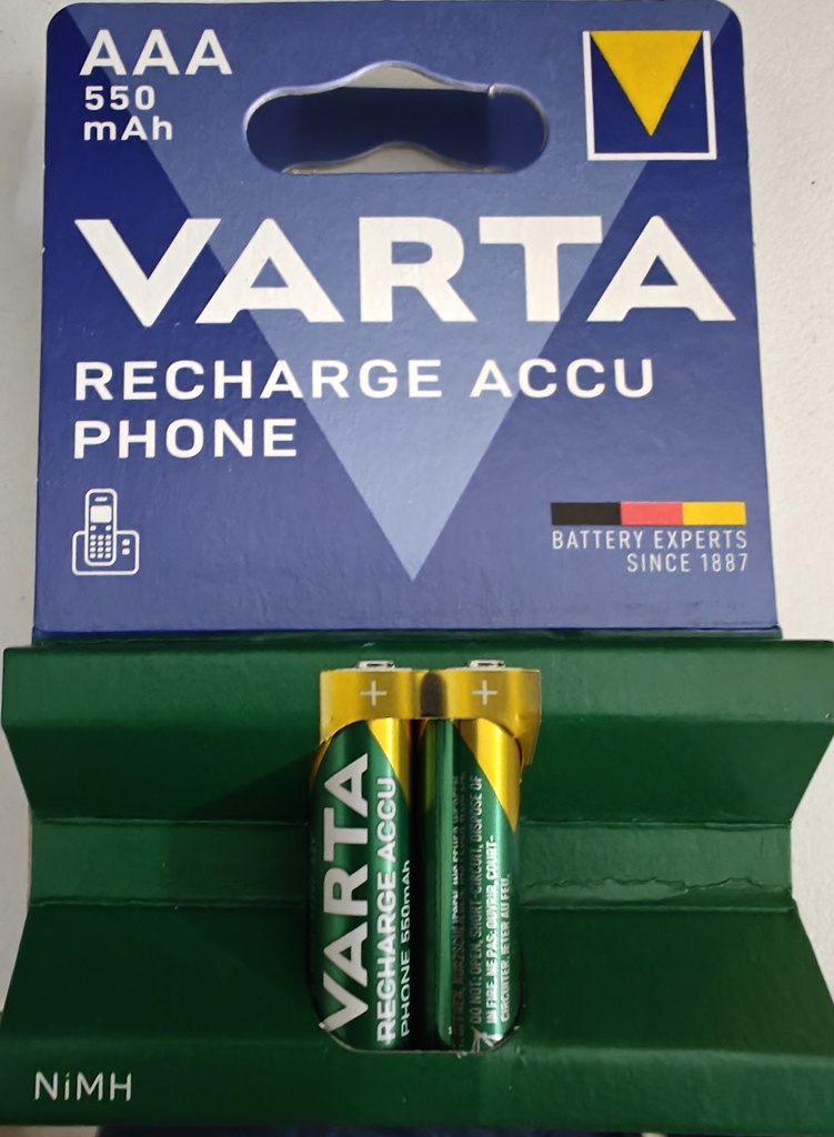 Varta Lithium AAA Battery pack of 2 rechargeable 550 mah