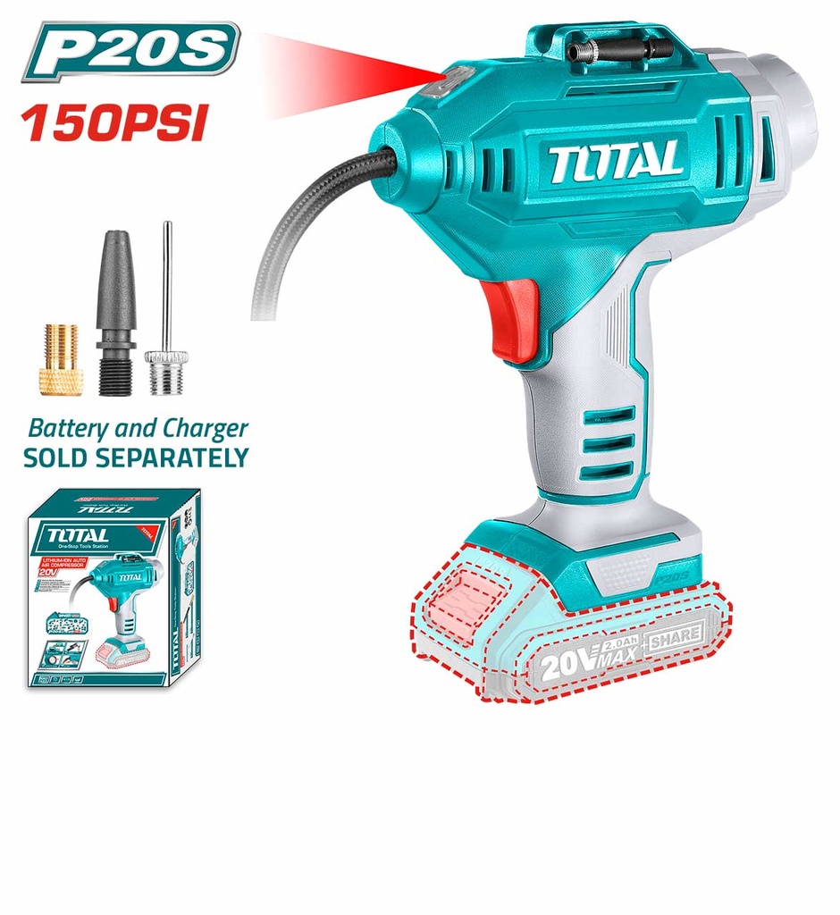 TOTAL Cordless auto air compressor 20V TACLI2018 