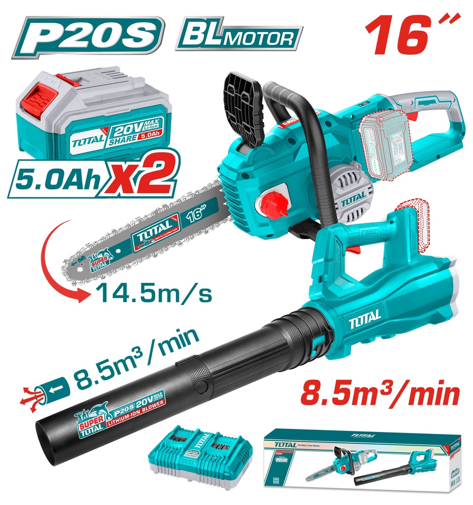 Total Combo deal 20v cordless chain saw and blower TOSLI240463