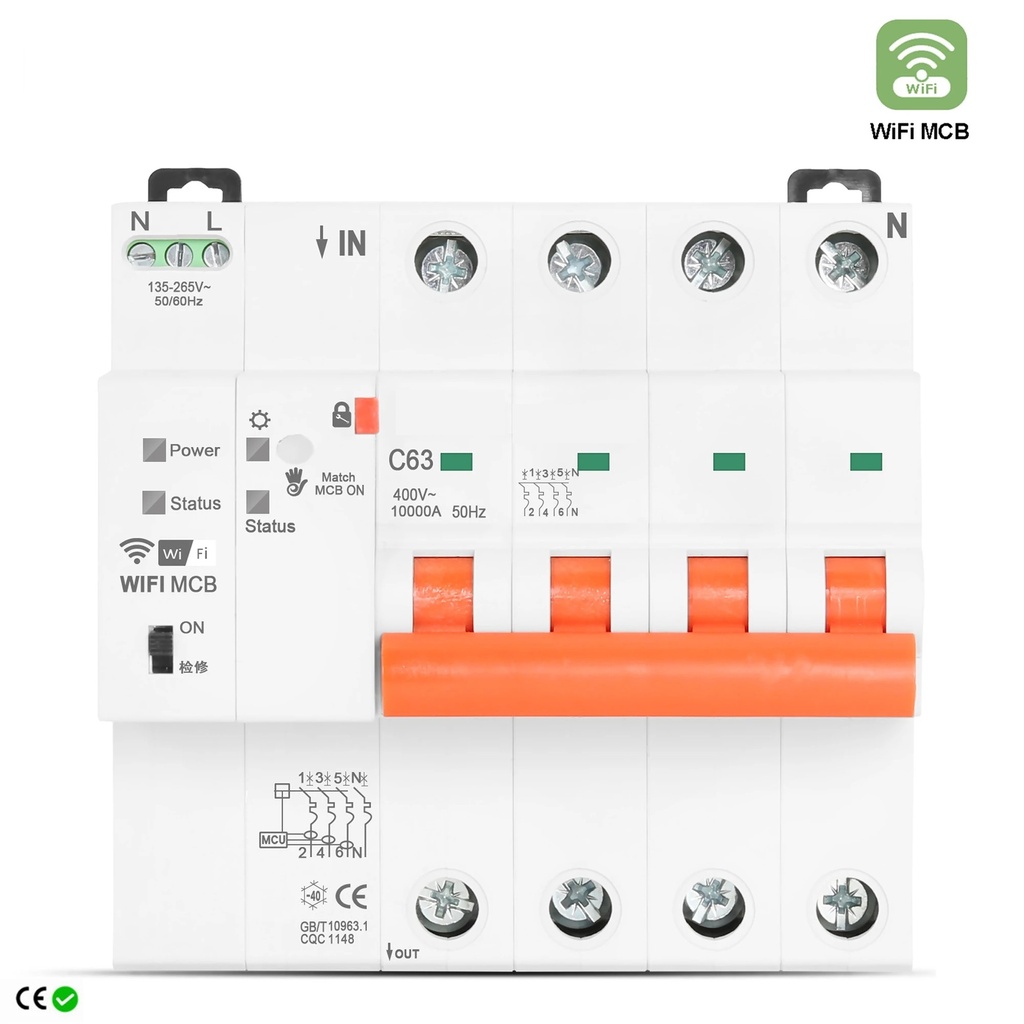Tuya wifi Smart circuit breaker RCBO 4P 63A SPK-100/R