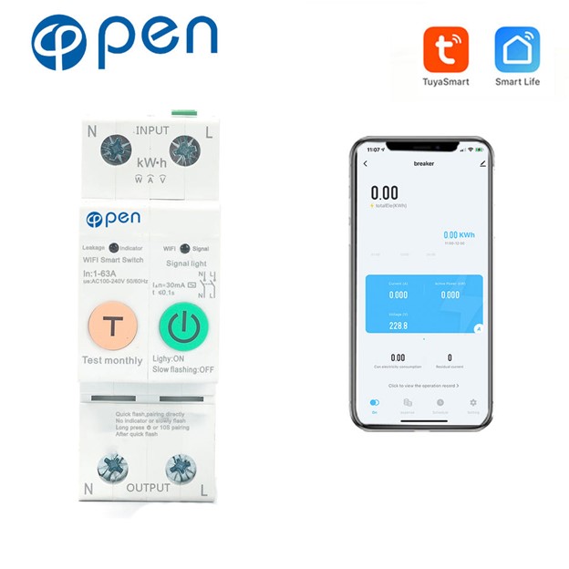 Tuya Open WIFI circuit breaker 2P with leakage metering RS485 OPCBC2TL