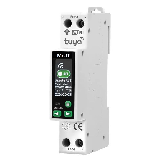 Tuya Smart Switch 1P+N Energy Meter Kwh with Voltage current Protection and LED display screen 40A