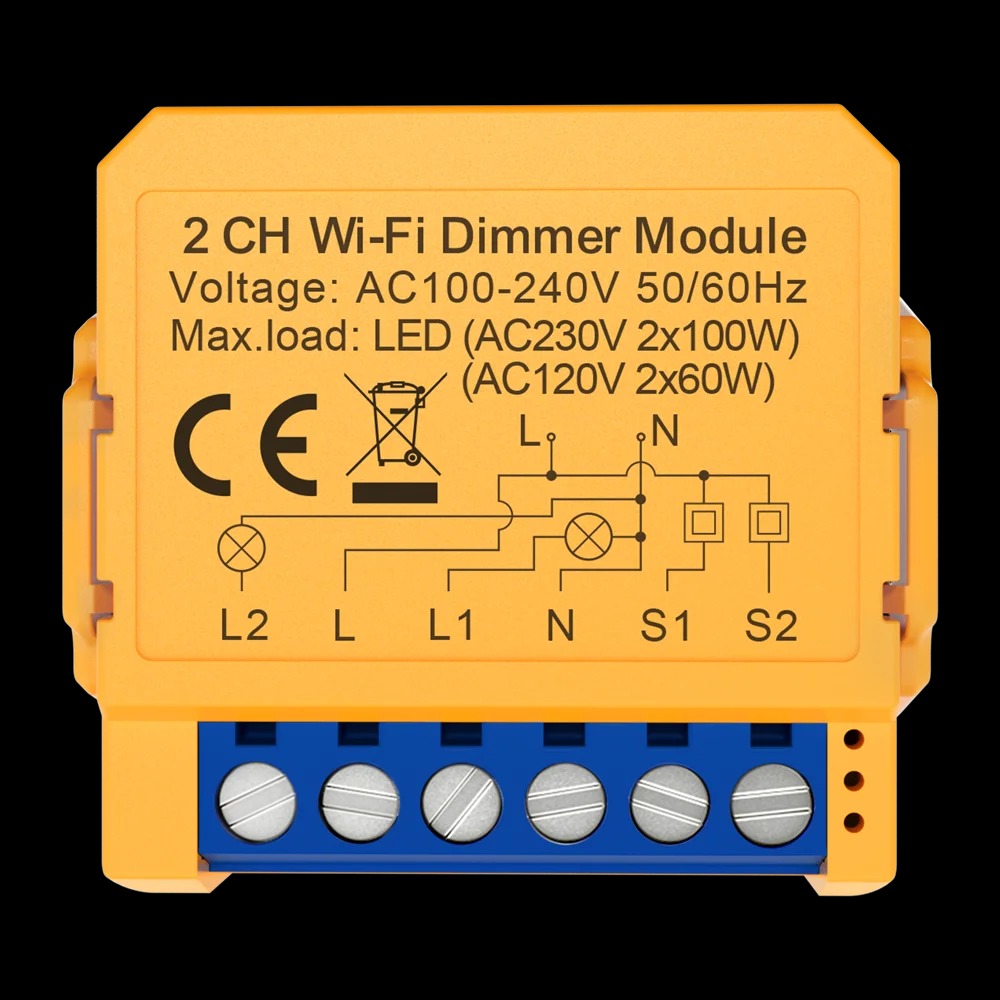 Tuya WiFi smart dimmer switch module AC 10A 2Ch