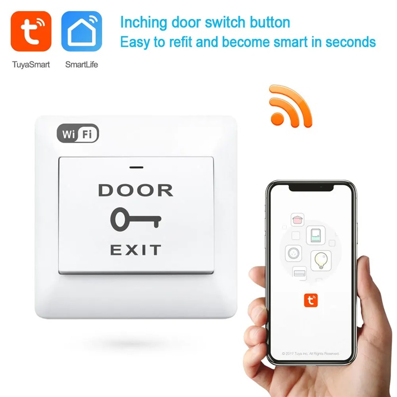 TUYA WiFi Smart Door exit push button with Inching / Self-locking DC12V PST-WHMJ01