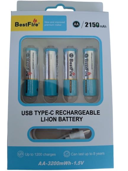 Bestfire AA rechargeable 2150mAh Pack of 4 with Type c cable