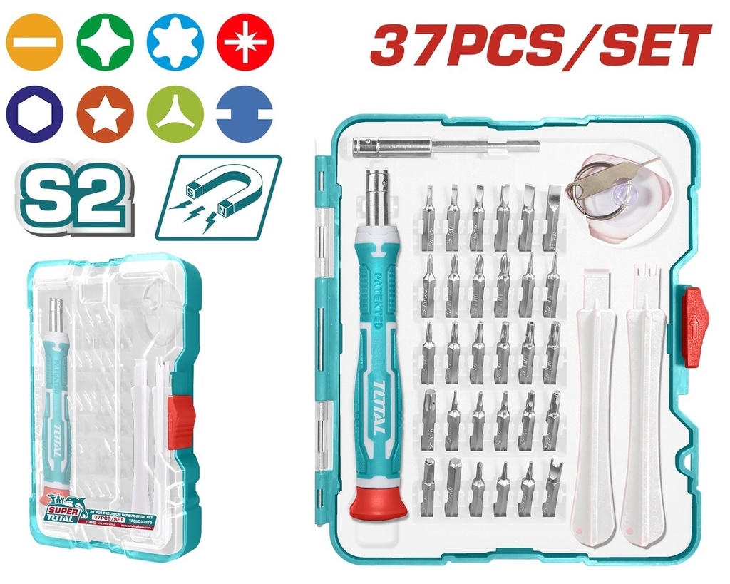 TOTAL 37Pcs precision screwdriver & Bits set TTACSD30376 