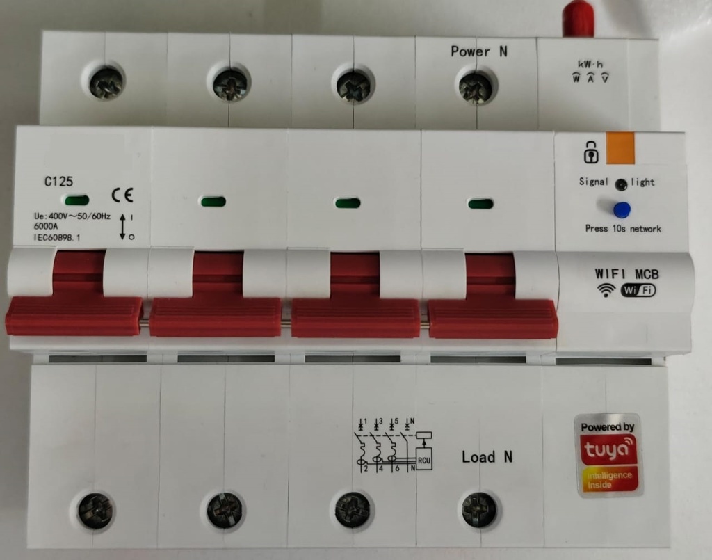 [SHT-1255] Tuya wifi industrial  circuit breaker 4P MCB 125A with metering and over and under voltage protection  