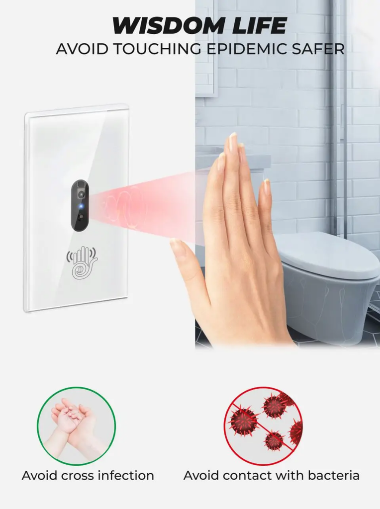 [SHT-1262] Tuya Wi-Fi Touch-free White color 1 Gang Smart Wall Light Switch IR Infrared Sensor Switch  On/Off Touch-free Non-touching Sensor Switch  