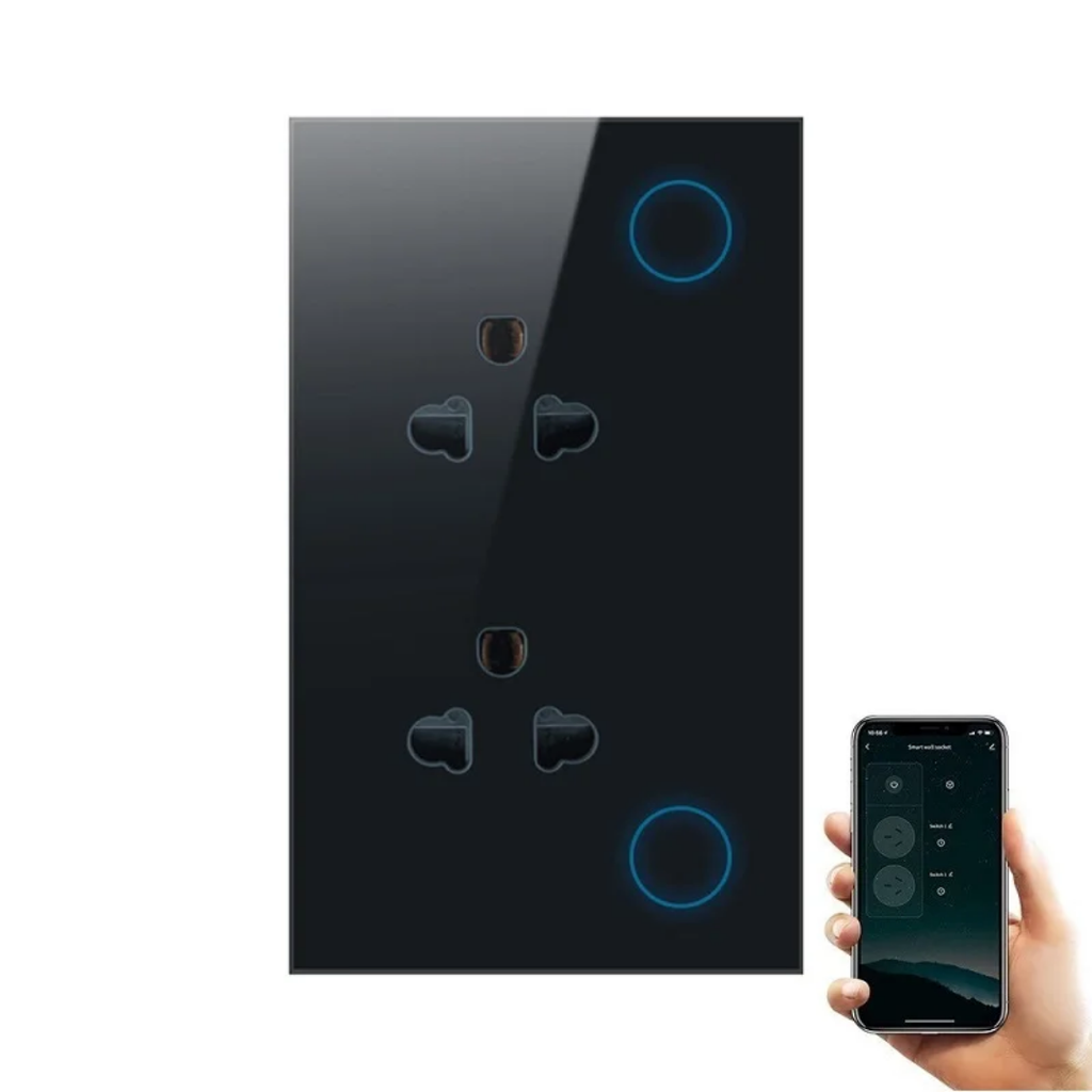 [SHT-1259] Tuya Wi-Fi  Black color Smart Wall Power Socket US Version AC110-240V 15A 2CH