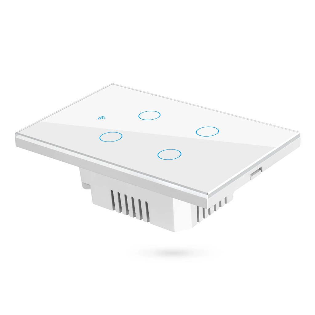 Tuya WiFi Touch 4 Gang Button White color Wall Switch N+L, No Neutral & Neutral 