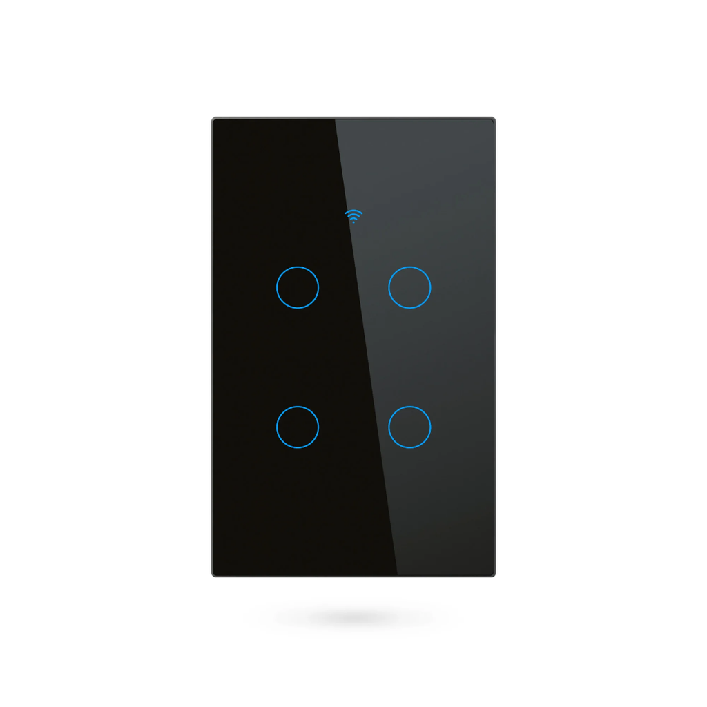Tuya WiFi Touch 4 Gang Button black color Wall Switch N+L, No Neutral & Neutral  