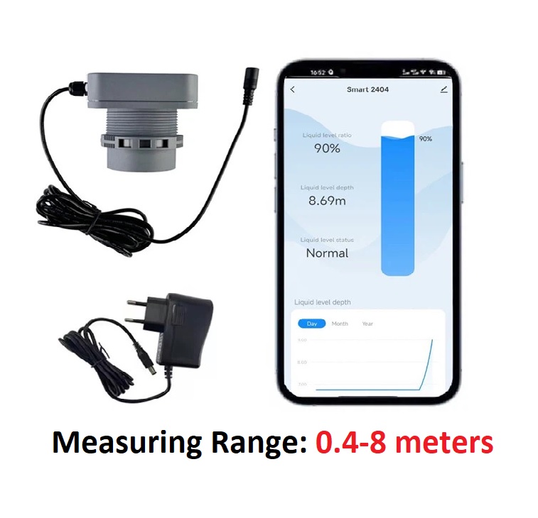 Tuya Wi-Fi smart Ultrasonic 8 meter depth Tank Level Monitor TLC2404