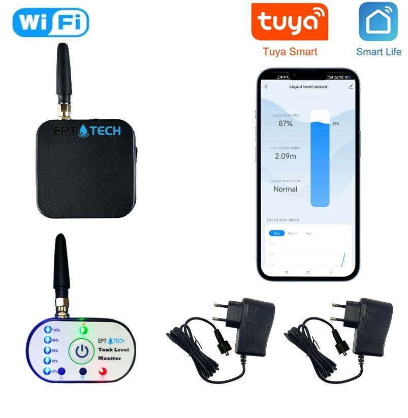 EPT Tuya Wi-Fi smart Ultrasonic Liquid Level reader + Indicator Monitor TLC2326P RF Lora