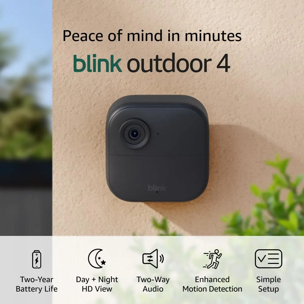 Blink - Outdoor 4 - 1 camera - Wireless security camera - two-year battery life, 1080p HD day and infrared night live view, two-way talk - Sync Module Core included Black
