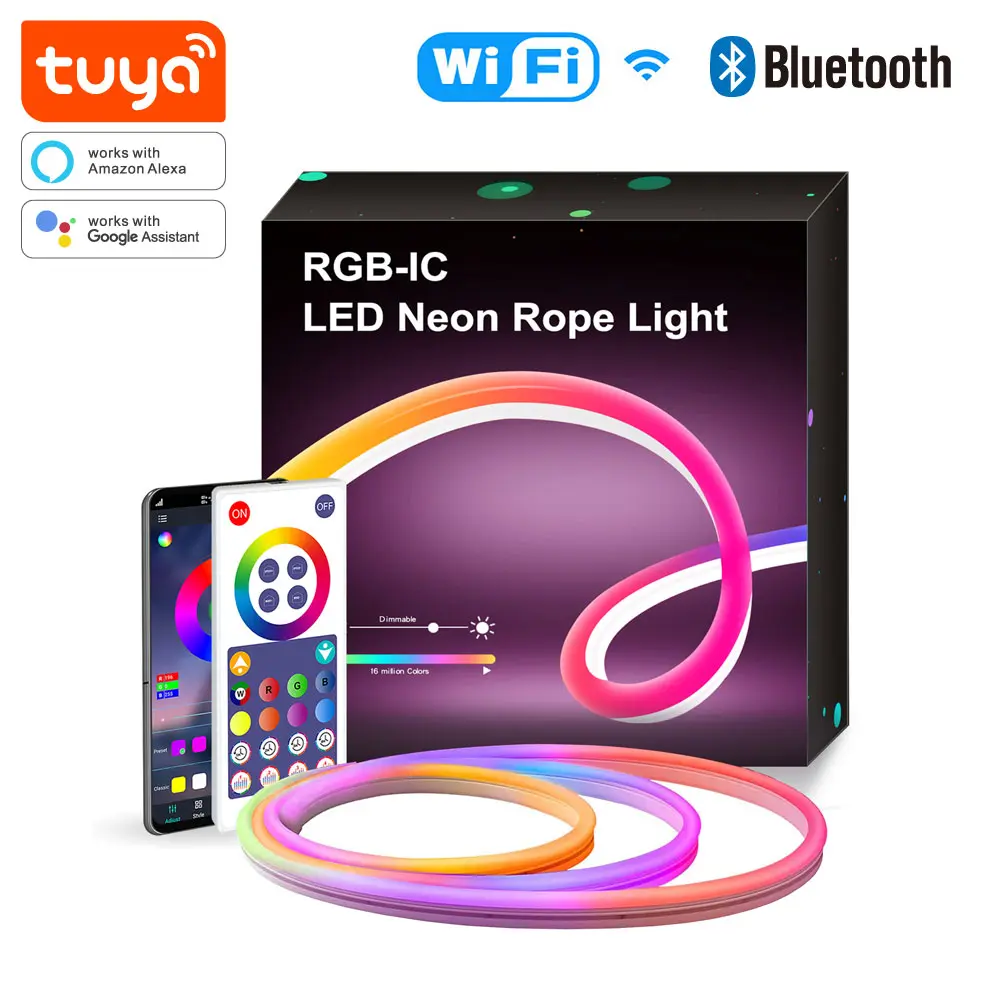 Tuya Wifi and bluetooth magic color rope light RGB 5 m outdoor with 12v eu adapter PST-NH-5M