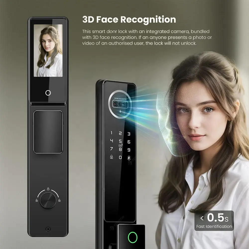 [SHT-1252] Tuya wifi door lock with 3D face , fingerprint, key, intercom app and card unlock PST-D1 Pro max