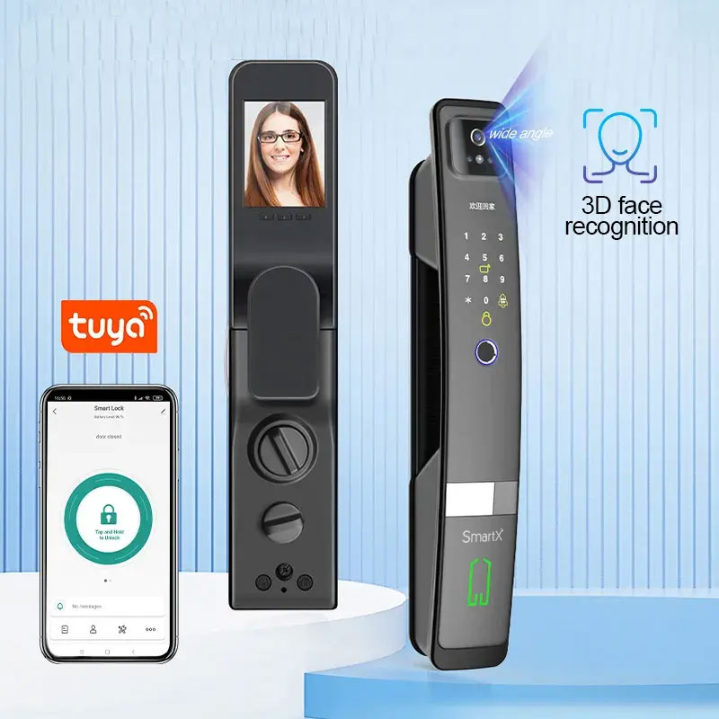 [SHT-1250] Tuya wifi door lock with 3D face , fingerprint, key, app and card unlock PST-K9-TY-3D