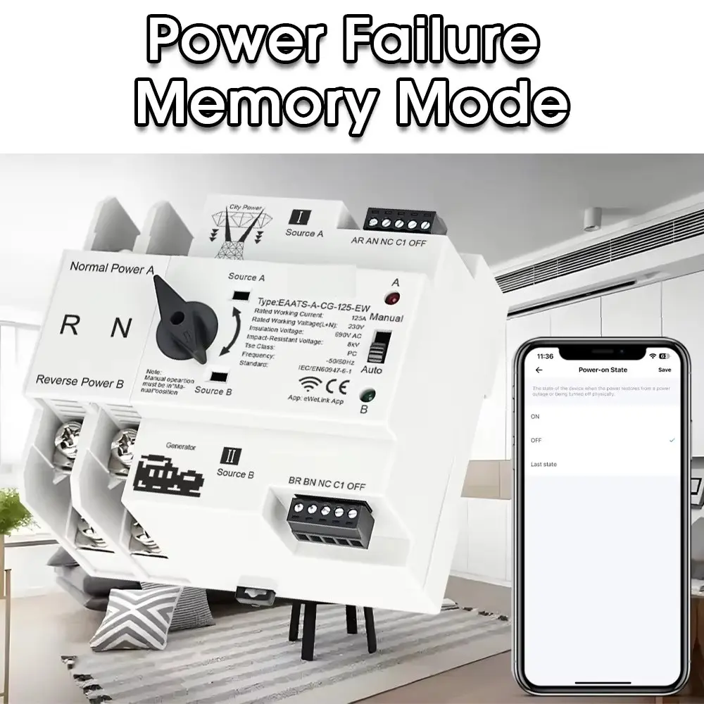 Ewelink smart wifi ATS Automatic Transfer Switch 125A 230V Dual Power  EAATS-A 2P