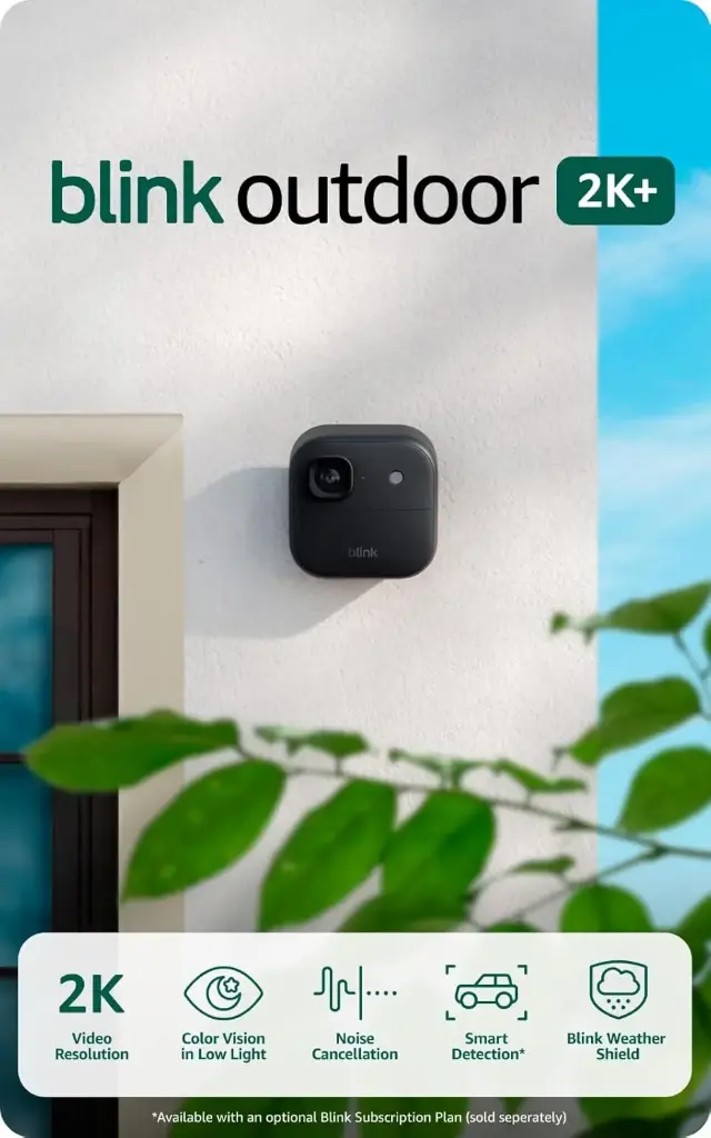 Blink Outdoor 2K+ (newest model)  Wireless smart security camera, 2K video resolution, enhanced audio, two-year battery. Sync Module Core included  5 camera system (Black)
