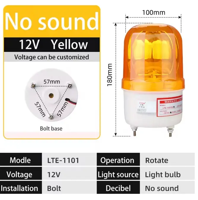 Hiquel 12Vdc rotating light yellow lTE-1101