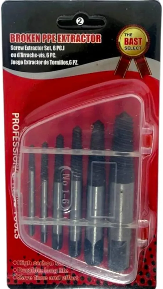 Broken pipe extractor 6 pcs / Reverse Drill Bit Remover Kit for Thread Repair – Chrome Vanadium Steel