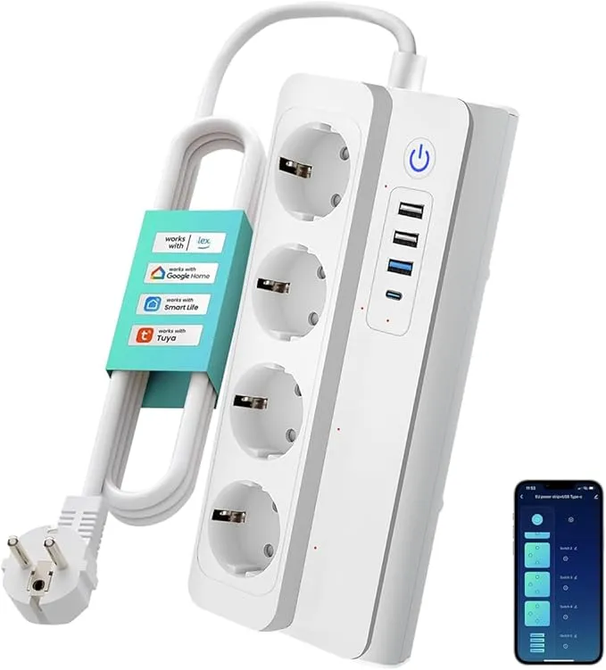 TUYA Smart Power Strip, 4 sockets + 2 USB 2 type c and pd20, with switch, cord 1.8m PST-SM-302-E