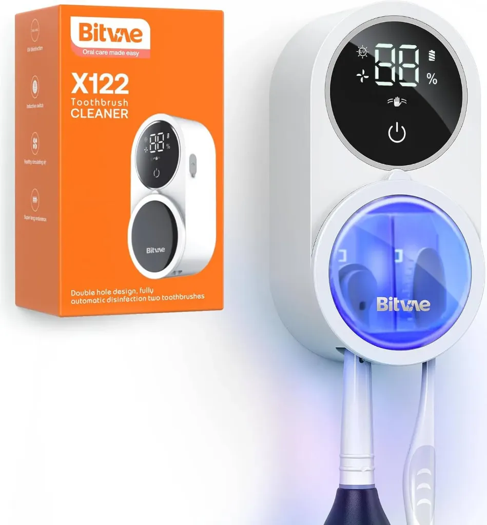 [BEA-1011] Bitvae Toothbrush Holder & Cleaner, LED Smart Screen, Cleaning and Air Drying, Automatic Rotating Cover Wall Mounted Smart Tooth Brush Holder, White | BV-X122