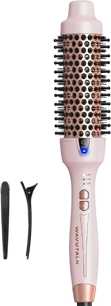 [BEA-1005] Blowout فرشاة حرارية، 1.5 بوصة ساخنة جولة فرشاة الشعر الكهربائية مع تكنولوجيا الأيونات السلبية، 5 إعدادات الحرارة، مزدوجة الجهد، حجم الصالون Blowout والنهاية الناعمة الوردي