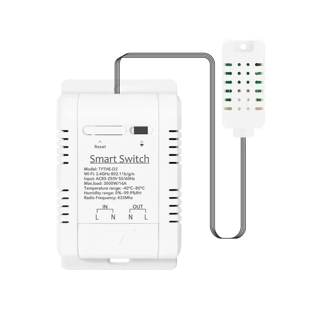 Tuya wifi Smart Switch Temperature and Humidity Sensor Relay Output 16A PST-TYTHE-D2