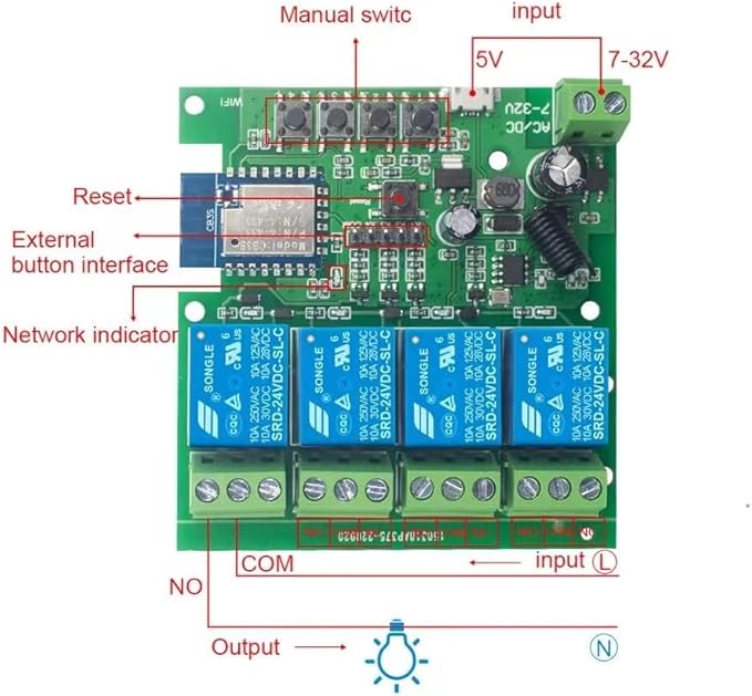 Tuya WIFI+RF Switch DC7-32V 4 Channel ST-DC4